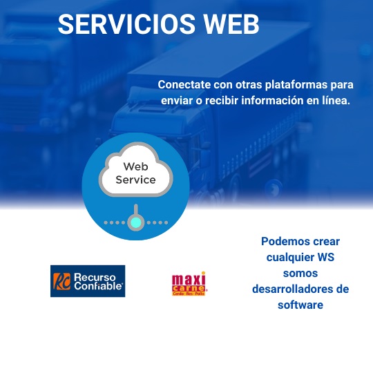 Conectate con otras plataformas para enviar o recibir información en línea. Podemos crear cualquier WS. Somos desarrolladores de software.